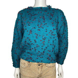 Vintage Womens Gold Thread Oversized Rolled Neck Pullover Knit Sweater